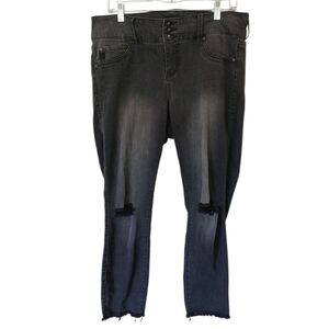 Torrid Black Dark Gray Distressed Cropped Skinny Jeans Size 14